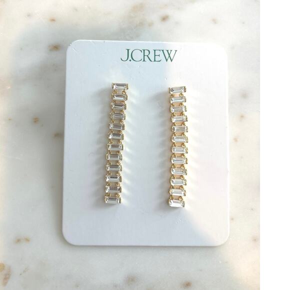 NWT J. Crew Baguette Chain Earrings Gold - Picture 4 of 4